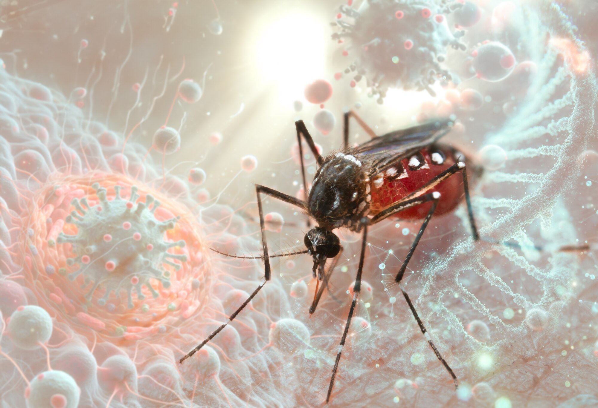 Mosquito on skin representing dengue fever risk for travelers